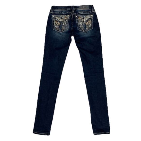 Miss Me Jeans Womens 27 (29x32) Skinny Dark Wash Flap Pocket Embellished Denim - Picture 2 of 11